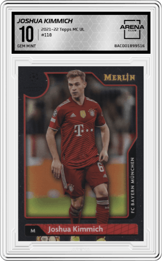 Joshua Kimmich from the 2021-22 Topps Merlin Chrome UEFA League set graded by Arena Club and given an overall grade of 10.