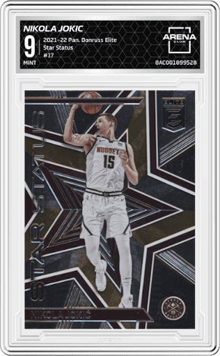 Nikola Jokic from the 2021-22 Panini Donruss Elite  set graded by Arena Club and given an overall grade of 9.
