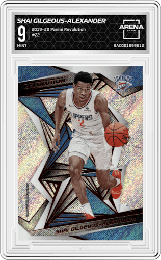 Shai Gilgeous-Alexander from the 2019-20 Panini Revolution set graded by Arena Club and given an overall grade of 9.