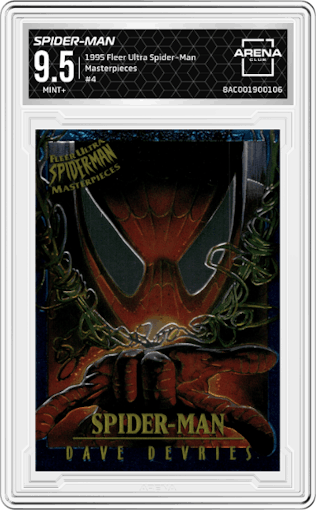 Spider-Man from the 1995 Fleer Ultra Spider-Man  set graded by Arena Club and given an overall grade of 9.5.