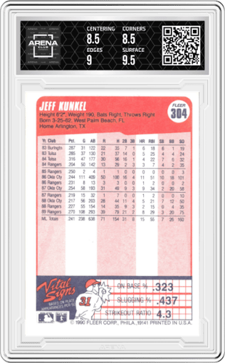 Jeff Kunkel from the 1990 Fleer  set graded by Arena Club and given an overall grade of 9.