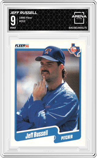 Jeff Russell from the 1990 Fleer  set graded by Arena Club and given an overall grade of 9.