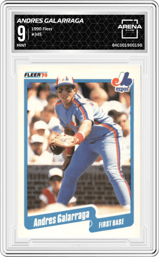 Andres Galarraga from the 1990 Fleer  set graded by Arena Club and given an overall grade of 9.