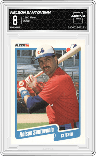 Nelson Santovenia from the 1990 Fleer  set graded by Arena Club and given an overall grade of 8.