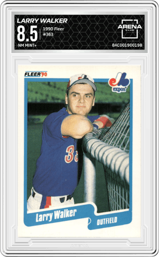 Larry Walker from the 1990 Fleer  set graded by Arena Club and given an overall grade of 8.5.