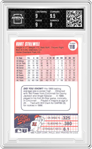 Kurt Stillwell from the 1990 Fleer  set graded by Arena Club and given an overall grade of 9.