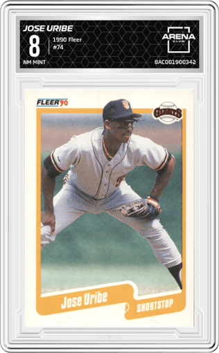 Jose Uribe from the 1990 Fleer  set graded by Arena Club and given an overall grade of 8.