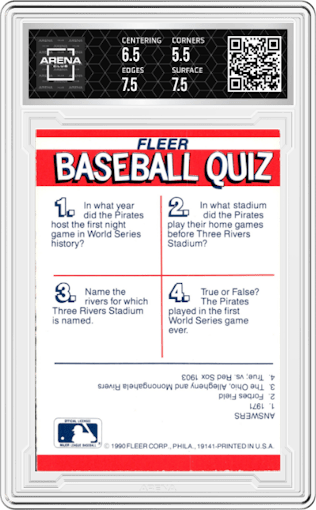 Pittsburgh Pirates from the 1990 Fleer  set graded by Arena Club and given an overall grade of 6.