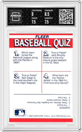 San Diego Padres from the 1990 Fleer  set graded by Arena Club and given an overall grade of 8.