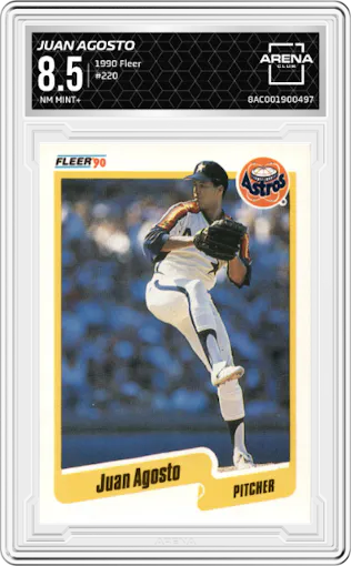 Juan Agosto from the 1990 Fleer  set graded by Arena Club and given an overall grade of 8.5.