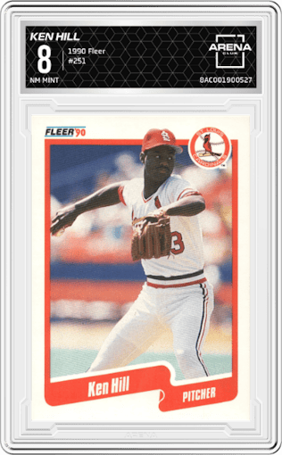 Ken Hill from the 1990 Fleer  set graded by Arena Club and given an overall grade of 8.