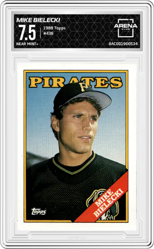 Mike Bielecki from the 1988 Topps set graded by Arena Club and given an overall grade of 7.5.