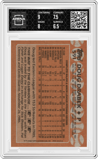 Doug Drabek from the 1988 Topps set graded by Arena Club and given an overall grade of 7.