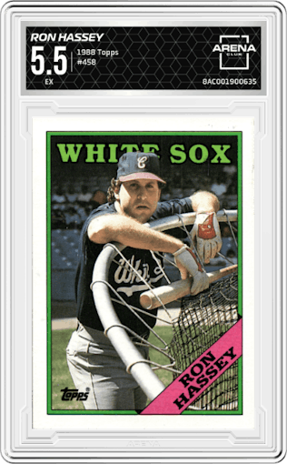 Ron Hassey from the 1988 Topps set graded by Arena Club and given an overall grade of 5.5.