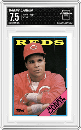 Barry Larkin from the 1988 Topps set graded by Arena Club and given an overall grade of 7.5.