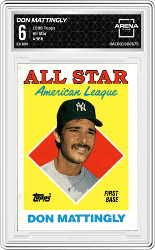 Don Mattingly from the 1988 Topps set graded by Arena Club and given an overall grade of 6.