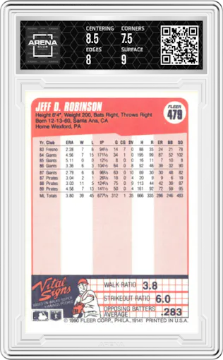 Jeff D. Robinson from the 1990 Fleer  set graded by Arena Club and given an overall grade of 8.