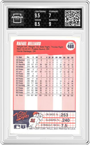 Rafael Belliard from the 1990 Fleer  set graded by Arena Club and given an overall grade of 7.5.