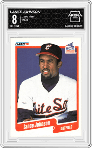 Lance Johnson from the 1990 Fleer  set graded by Arena Club and given an overall grade of 8.