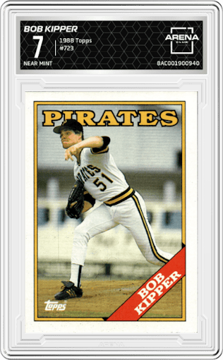 Bob Kipper from the 1988 Topps set graded by Arena Club and given an overall grade of 7.