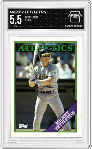 Mickey Tettleton from the 1988 Topps set graded by Arena Club and given an overall grade of 5.5.