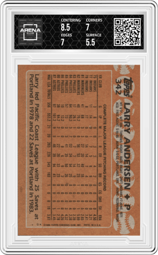 Larry Andersen from the 1988 Topps set graded by Arena Club and given an overall grade of 6.