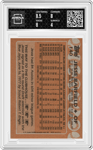 Jesse Barfield from the 1988 Topps set graded by Arena Club and given an overall grade of 4.5.