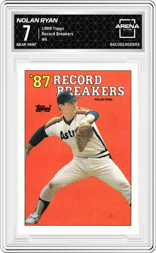 Nolan Ryan  from the 1988 Topps set graded by Arena Club and given an overall grade of 7.