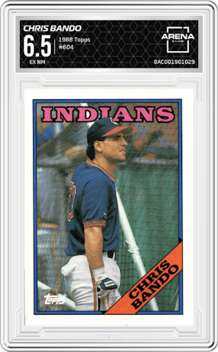 Chris Bando from the 1988 Topps set graded by Arena Club and given an overall grade of 6.5.