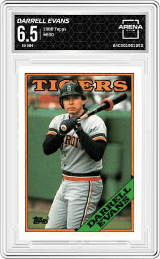 Darrell Evans from the 1988 Topps set graded by Arena Club and given an overall grade of 6.5.