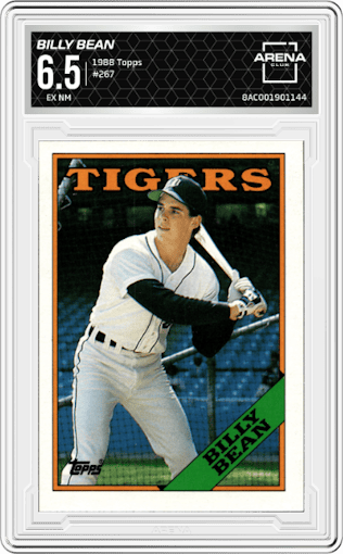 Billy Bean from the 1988 Topps set graded by Arena Club and given an overall grade of 6.5.