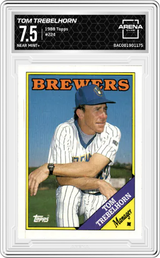 Tom Trebelhorn from the 1988 Topps set graded by Arena Club and given an overall grade of 7.5.