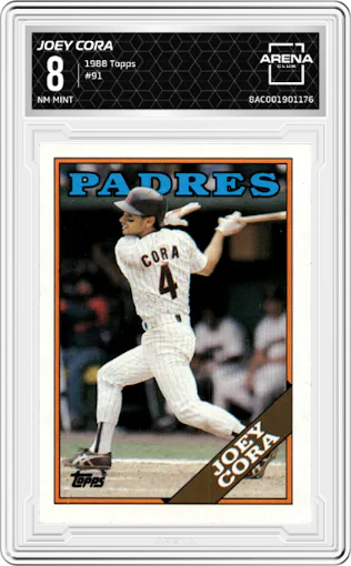 Joey Cora from the 1988 Topps set graded by Arena Club and given an overall grade of 8.