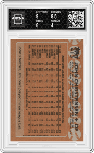 John Christensen from the 1988 Topps set graded by Arena Club and given an overall grade of 4.5.