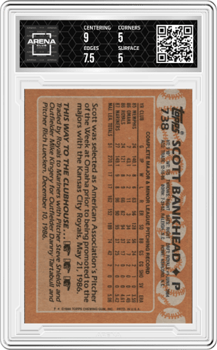 Scott Bankhead from the 1988 Topps set graded by Arena Club and given an overall grade of 5.5.