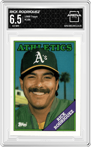 Rick Rodriquez from the 1988 Topps set graded by Arena Club and given an overall grade of 6.5.