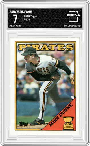 Mike Dunne from the 1988 Topps set graded by Arena Club and given an overall grade of 7.