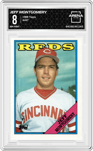 Jeff Montgomery from the 1988 Topps set graded by Arena Club and given an overall grade of 8.