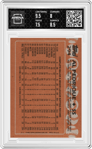 Al Pedrique from the 1988 Topps set graded by Arena Club and given an overall grade of 8.