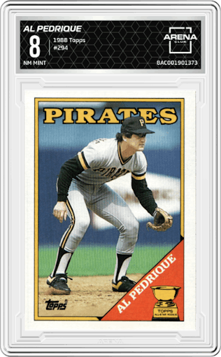 Al Pedrique from the 1988 Topps set graded by Arena Club and given an overall grade of 8.