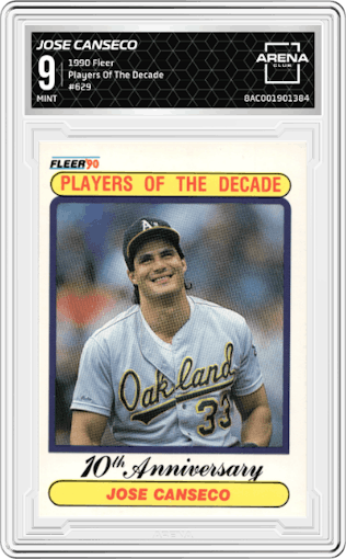 Jose Canseco from the 1990 Fleer  set graded by Arena Club and given an overall grade of 9.