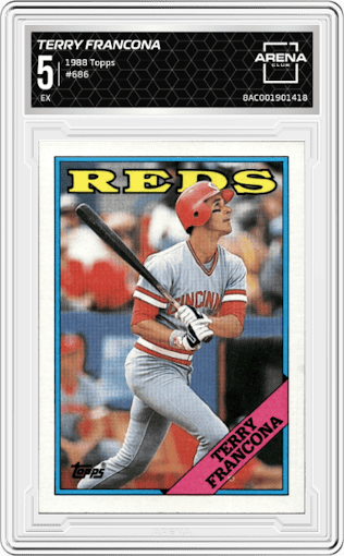 Terry Francona from the 1988 Topps set graded by Arena Club and given an overall grade of 5.