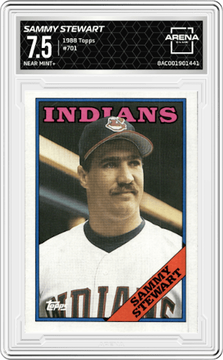 Sammy Stewart from the 1988 Topps set graded by Arena Club and given an overall grade of 7.5.