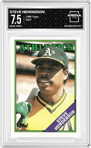 Steve Henderson from the 1988 Topps set graded by Arena Club and given an overall grade of 7.5.