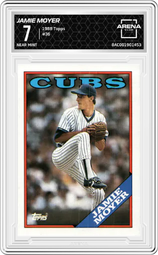 Jamie Moyer from the 1988 Topps set graded by Arena Club and given an overall grade of 7.