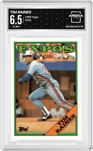 Tim Raines from the 1988 Topps set graded by Arena Club and given an overall grade of 6.5.