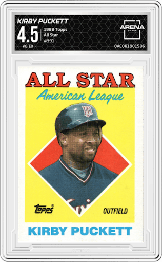 Kirby Puckett from the 1988 Topps set graded by Arena Club and given an overall grade of 4.5.