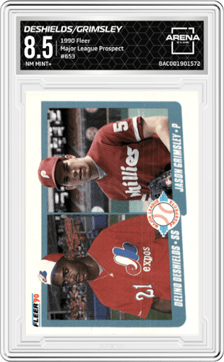 Delino Deshields/Jason Grimsley from the 1990 Fleer  set graded by Arena Club and given an overall grade of 8.5.