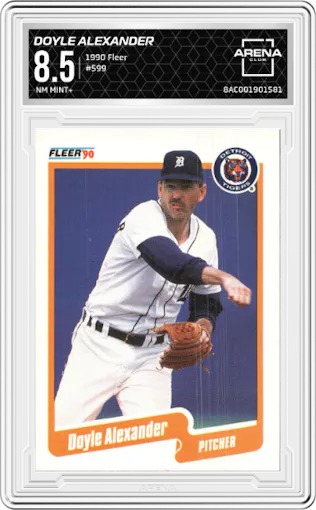 Doyle Alexander from the 1990 Fleer  set graded by Arena Club and given an overall grade of 8.5.