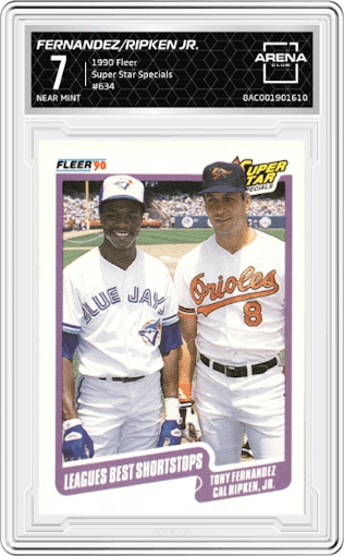 Tony Fernandez/Cal Ripken Jr. from the 1990 Fleer  set graded by Arena Club and given an overall grade of 7.